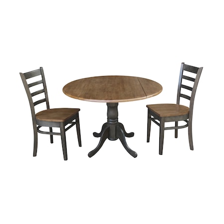 International Concepts Round 42 in Dual Drop Leaf Table, 2 Emily Side Chairs, Hickory/Washed Coal, 42 W, 42 L, 29.5 in H K45-42DP-C617P